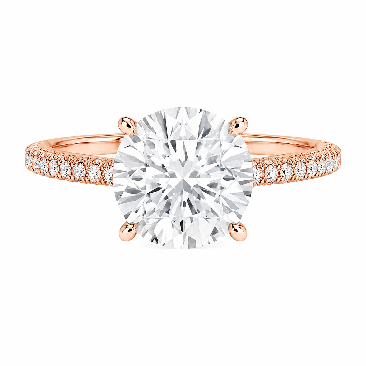 Round Cut Hidden Halo Lab Grown Diamond Ring with 3-side Pavé Band ✧ 1-4 Carat