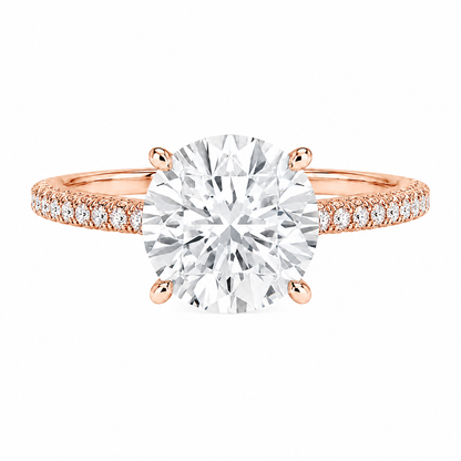 Round Cut Hidden Halo Lab Grown Diamond Ring with 3-side Pavé Band ✧ 1-4 Carat