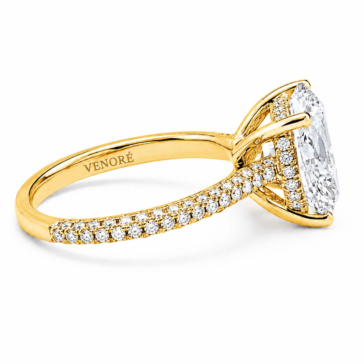 Round Cut Hidden Halo Lab Grown Diamond Ring with 3-side Pavé Band ✧ 1-4 Carat