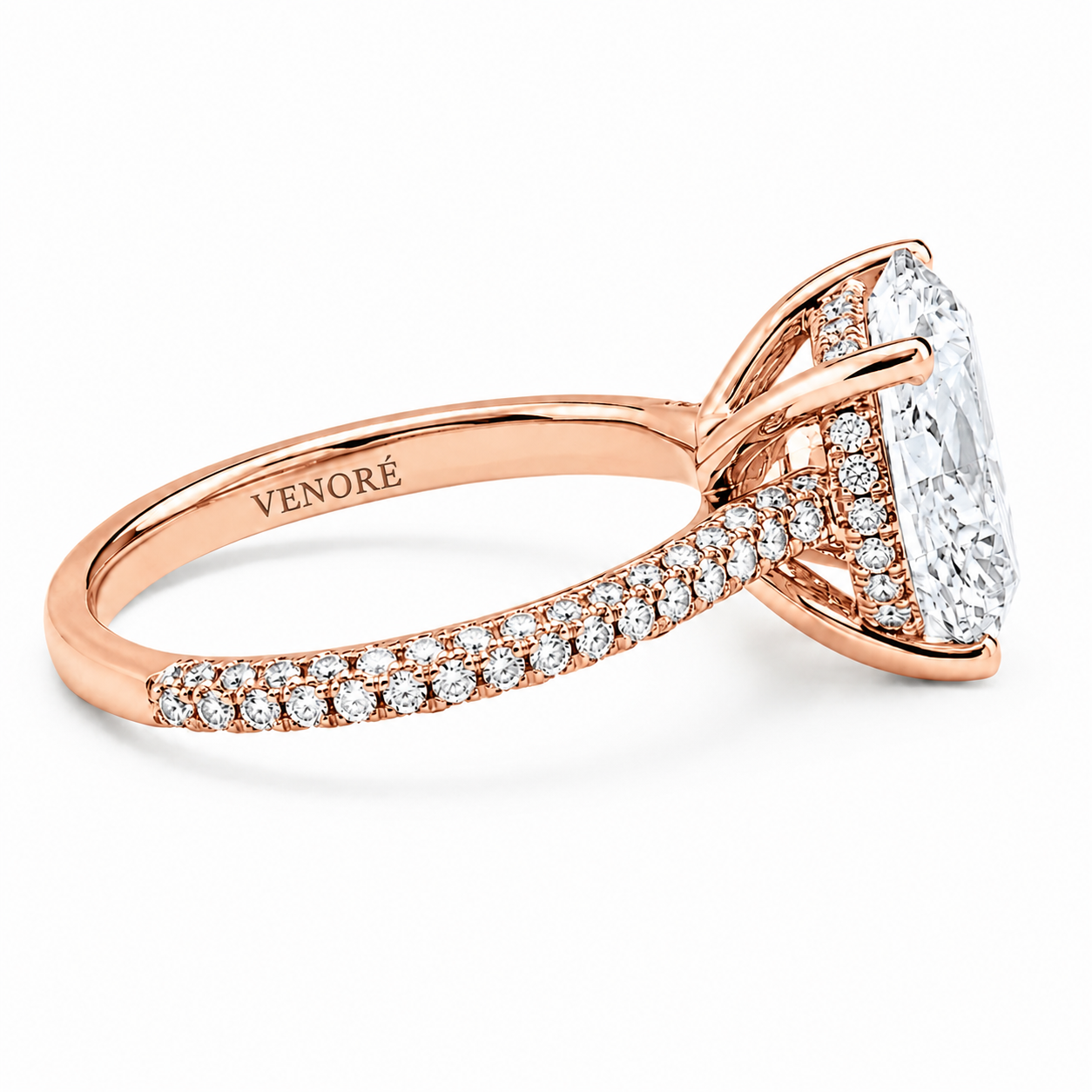 Round Cut Hidden Halo Lab Grown Diamond Ring with 3-side Pavé Band ✧ 1-4 Carat