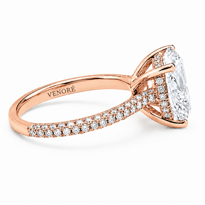 Round Cut Hidden Halo Lab Grown Diamond Ring with 3-side Pavé Band ✧ 1-4 Carat