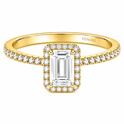 Emerald Cut Halo Lab Grown Diamond Ring with Pavé Band ✧ 1-4 Carat