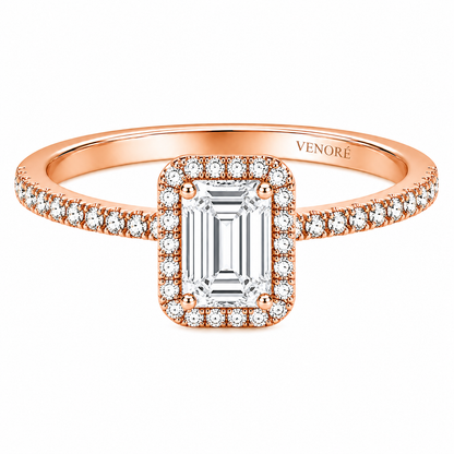Emerald Cut Halo Lab Grown Diamond Ring with Pavé Band ✧ 1-4 Carat