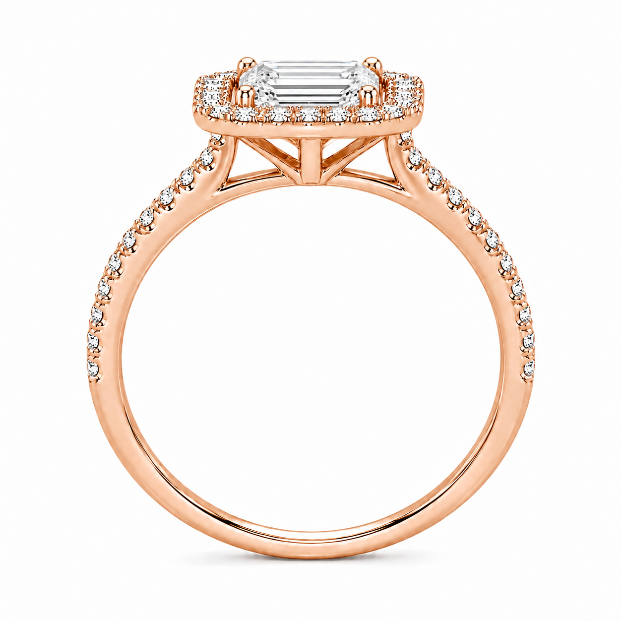 Emerald Cut Halo Lab Grown Diamond Ring with Pavé Band ✧ 1-4 Carat