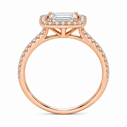 Emerald Cut Halo Lab Grown Diamond Ring with Pavé Band ✧ 1-4 Carat