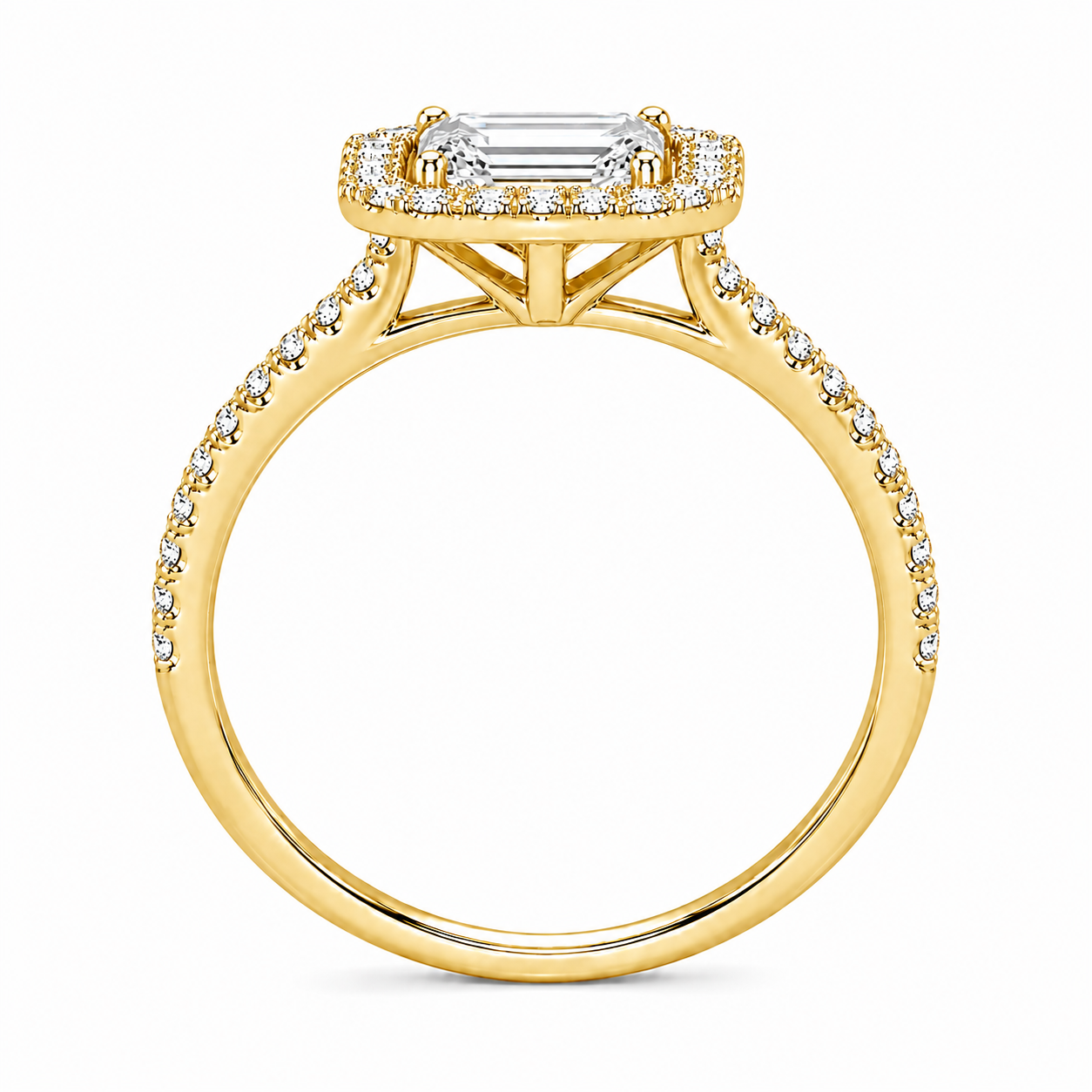 Emerald Cut Halo Lab Grown Diamond Ring with Pavé Band ✧ 1-4 Carat