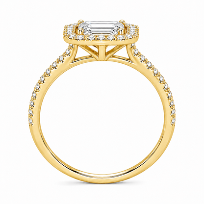 Emerald Cut Halo Lab Grown Diamond Ring with Pavé Band ✧ 1-4 Carat