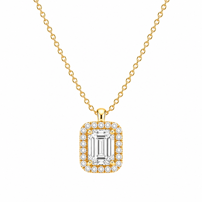 Emerald Cut With Halo Lab Grown Diamond Pendant with Chain ✧ 1–4 Carat
