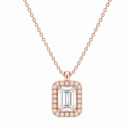 Emerald Cut With Halo Lab Grown Diamond Pendant with Chain ✧ 1–4 Carat