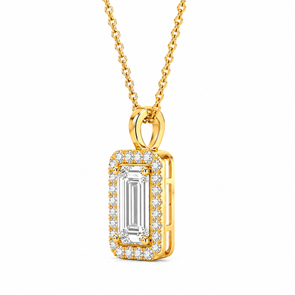 Emerald Cut With Halo Lab Grown Diamond Pendant with Chain ✧ 1–4 Carat