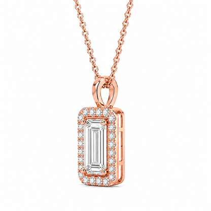 Emerald Cut With Halo Lab Grown Diamond Pendant with Chain ✧ 1–4 Carat