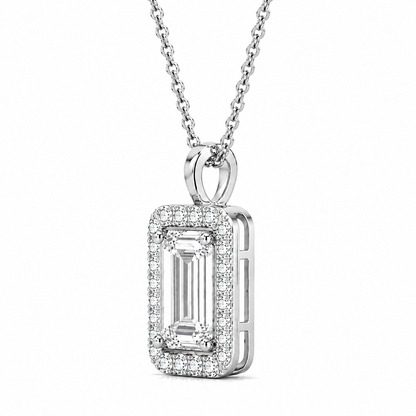 Emerald Cut With Halo Lab Grown Diamond Pendant with Chain ✧ 1–4 Carat