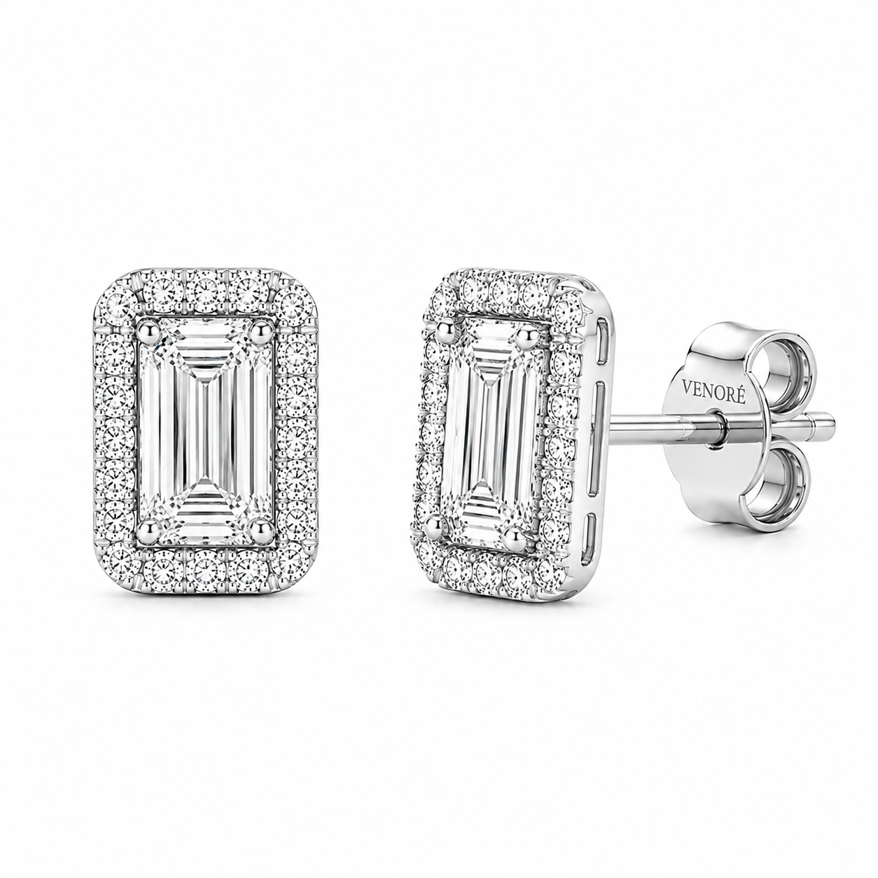 Emerald Cut With Halo Lab Grown Diamond Earrings ✧ 1-4 Carat