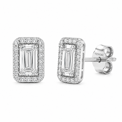 Emerald Cut With Halo Lab Grown Diamond Earrings ✧ 1-4 Carat