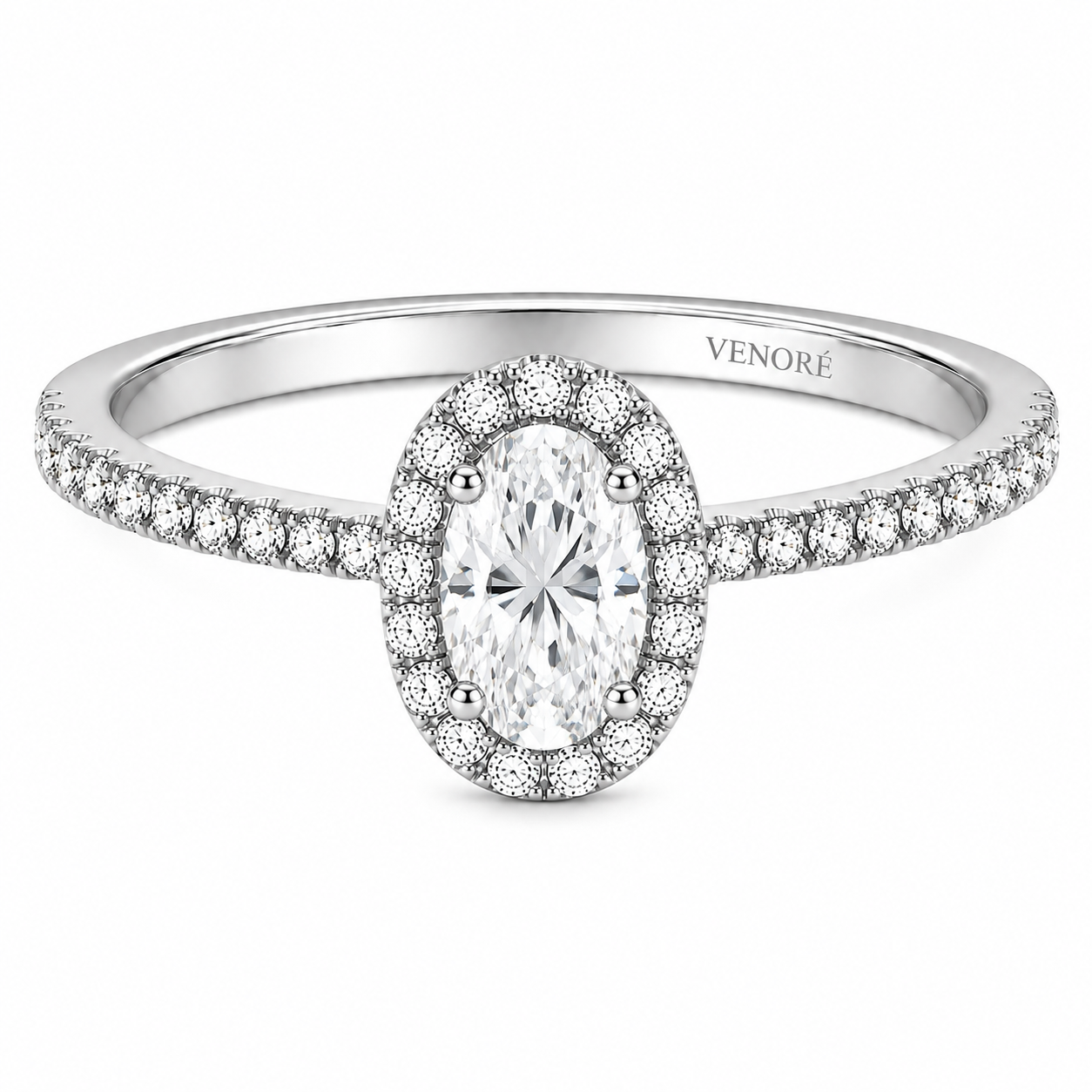 Oval Cut Halo Lab Grown Diamond Ring with Pavé Band ✧ 1-4 Carat