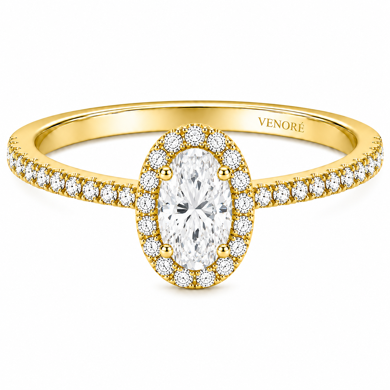 Oval Cut Halo Lab Grown Diamond Ring with Pavé Band ✧ 1-4 Carat