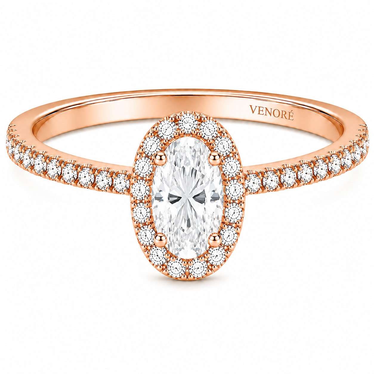 Oval Cut Halo Lab Grown Diamond Ring with Pavé Band ✧ 1-4 Carat