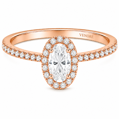 Oval Cut Halo Lab Grown Diamond Ring with Pavé Band ✧ 1-4 Carat
