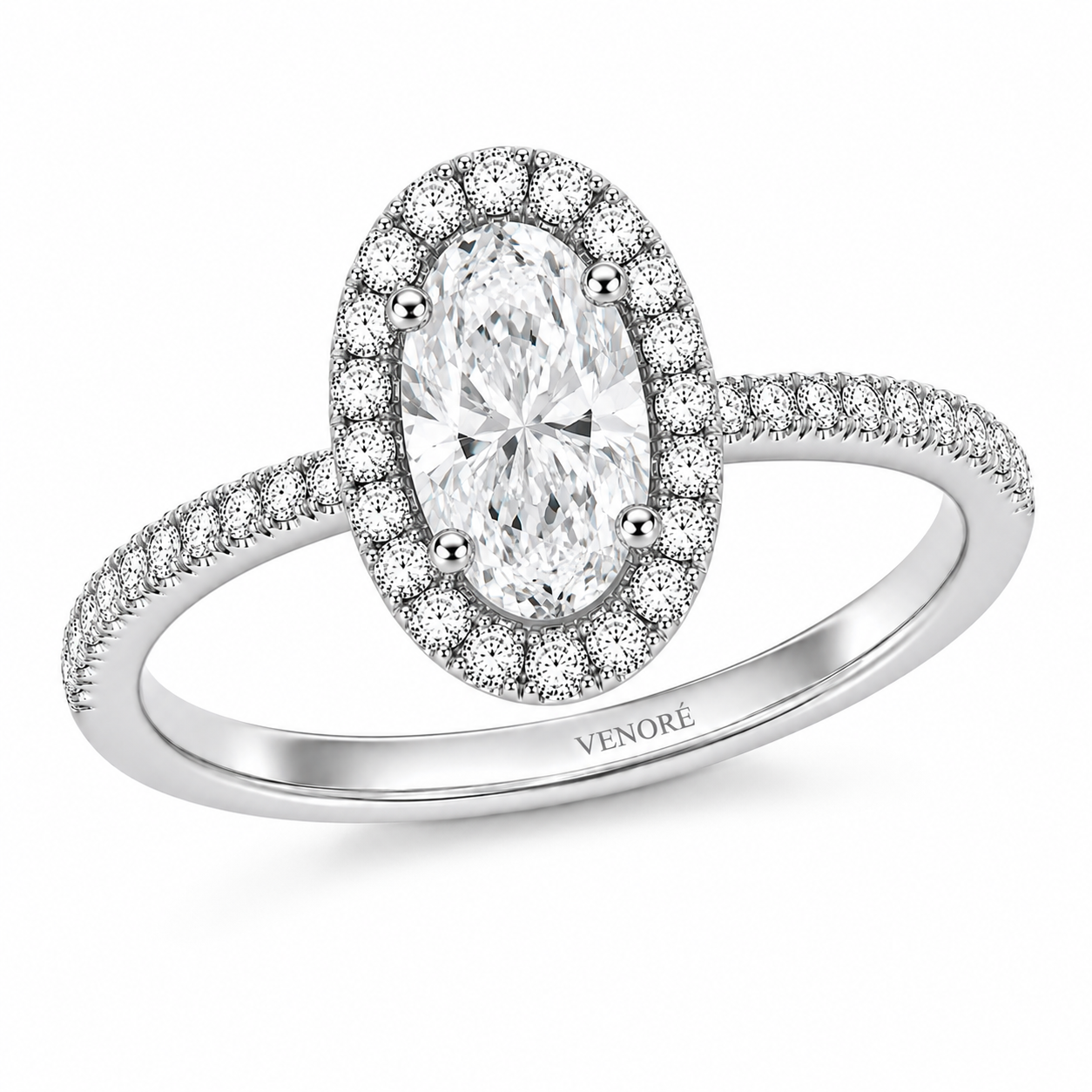 Oval Cut Halo Lab Grown Diamond Ring with Pavé Band ✧ 1-4 Carat
