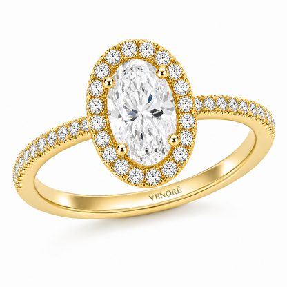 Oval Cut Halo Lab Grown Diamond Ring with Pavé Band ✧ 1-4 Carat