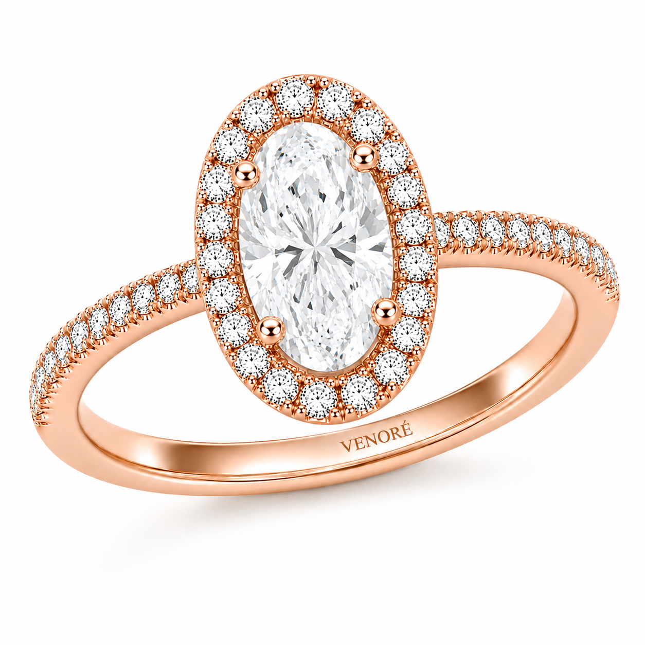 Oval Cut Halo Lab Grown Diamond Ring with Pavé Band ✧ 1-4 Carat