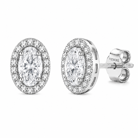Oval Cut With Halo Lab Grown Diamond Earrings ✧ 1-4 Carat