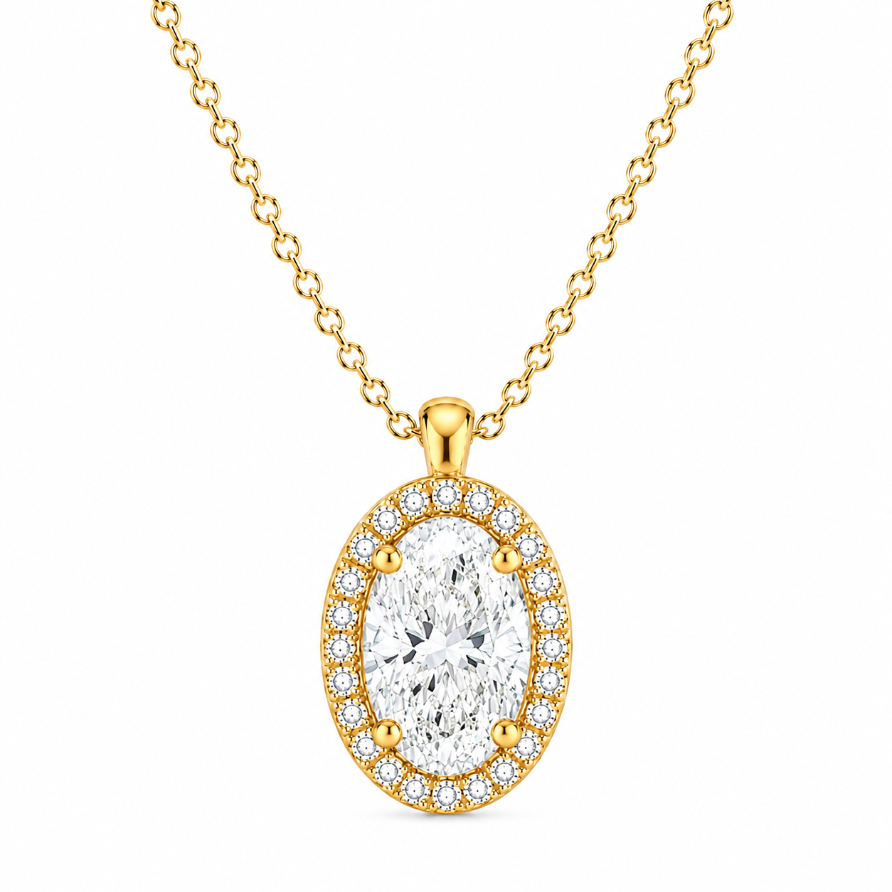 Oval Cut With Halo Lab Grown Diamond Pendant with Chain ✧ 1–4 Carat