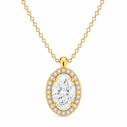 Oval Cut With Halo Lab Grown Diamond Pendant with Chain ✧ 1–4 Carat