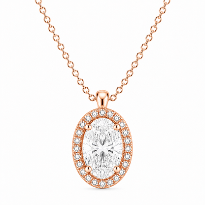 Oval Cut With Halo Lab Grown Diamond Pendant with Chain ✧ 1–4 Carat