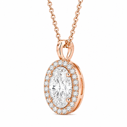 Oval Cut With Halo Lab Grown Diamond Pendant with Chain ✧ 1–4 Carat