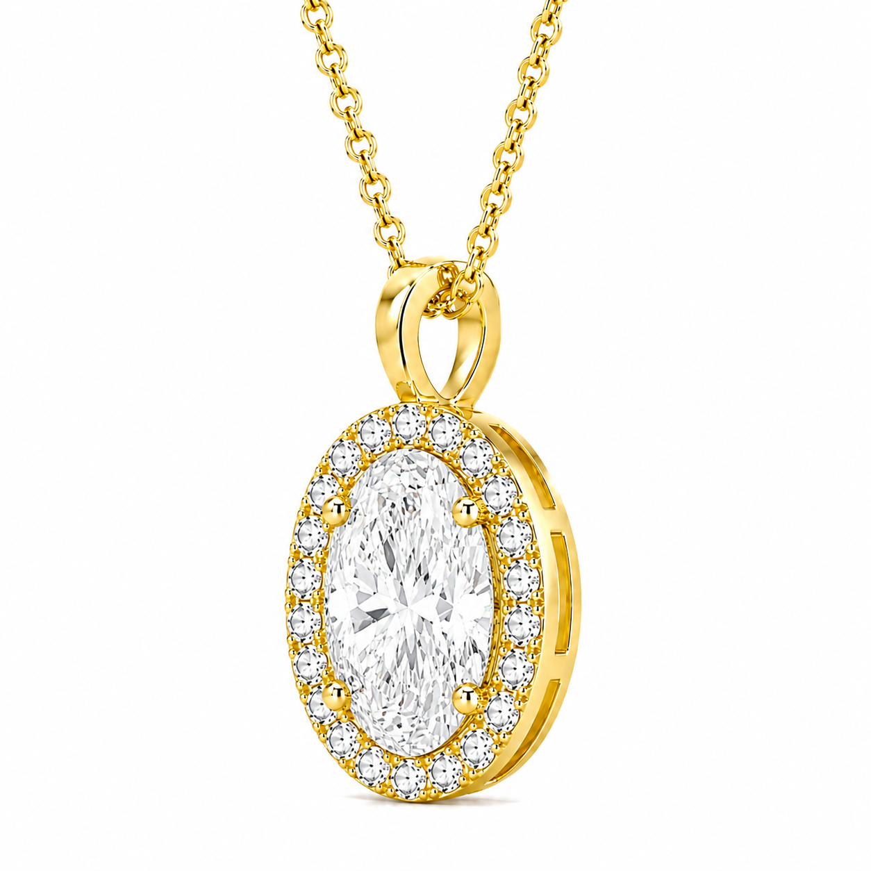 Oval Cut With Halo Lab Grown Diamond Pendant with Chain ✧ 1–4 Carat