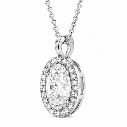 Oval Cut With Halo Lab Grown Diamond Pendant with Chain ✧ 1–4 Carat