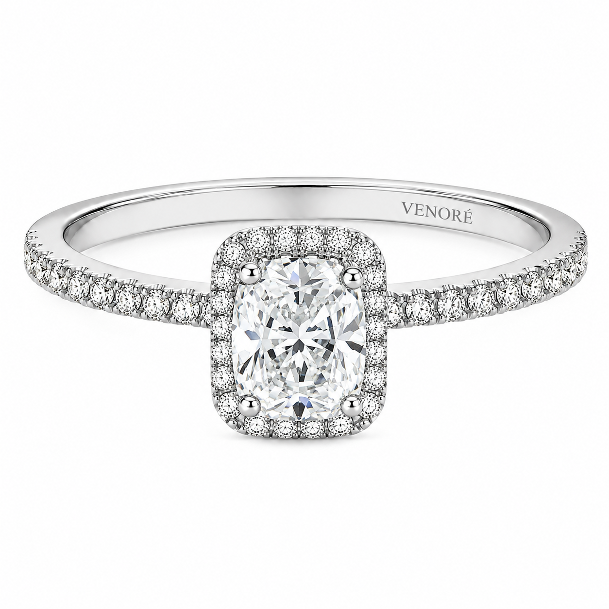 Elongated Cushion Cut Halo Lab Grown Diamond Ring with Pavé Band ✧ 1-4 Carat