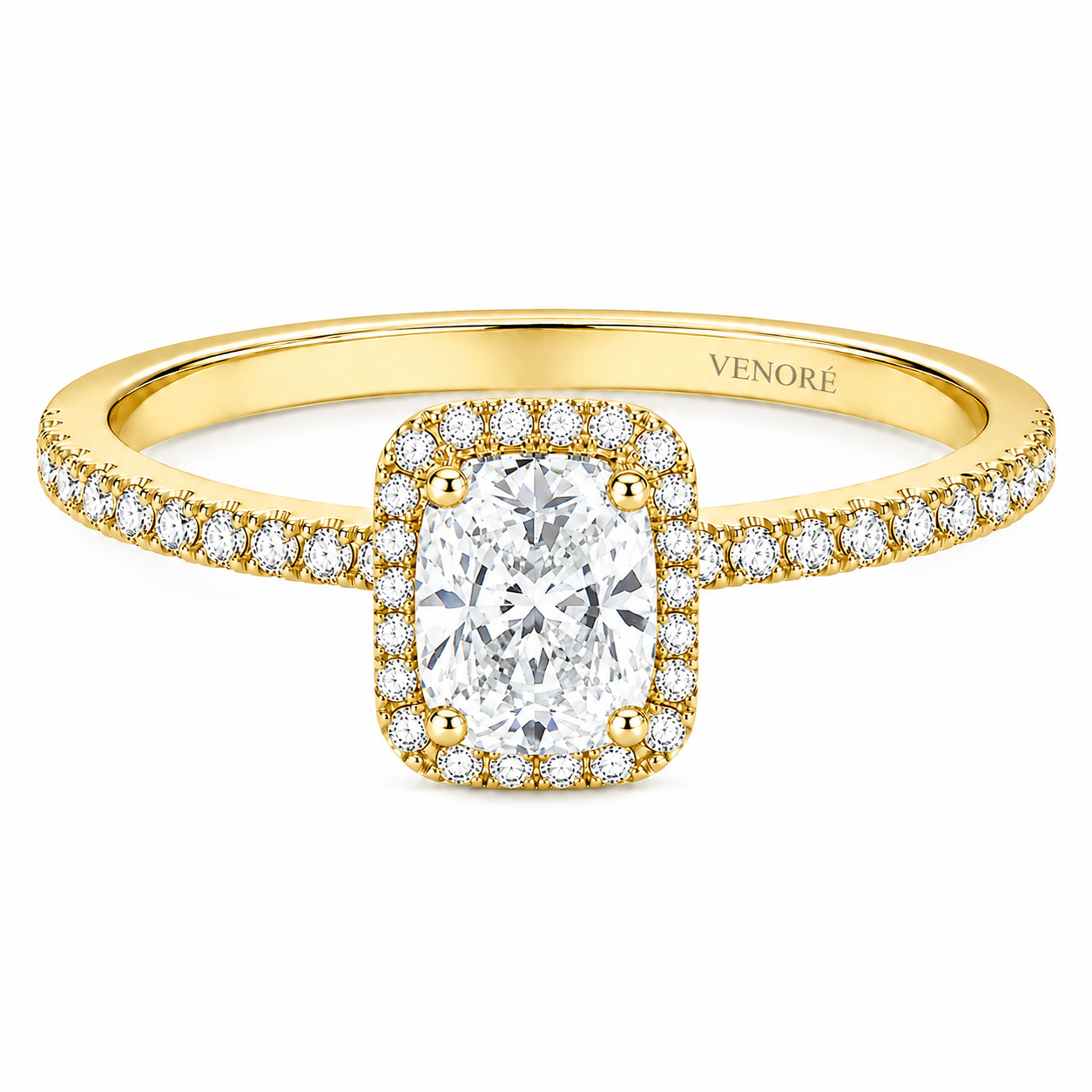 Elongated Cushion Cut Halo Lab Grown Diamond Ring with Pavé Band ✧ 1-4 Carat