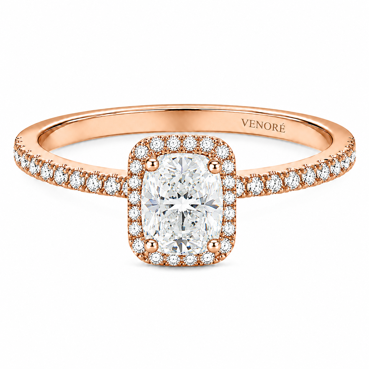 Elongated Cushion Cut Halo Lab Grown Diamond Ring with Pavé Band ✧ 1-4 Carat