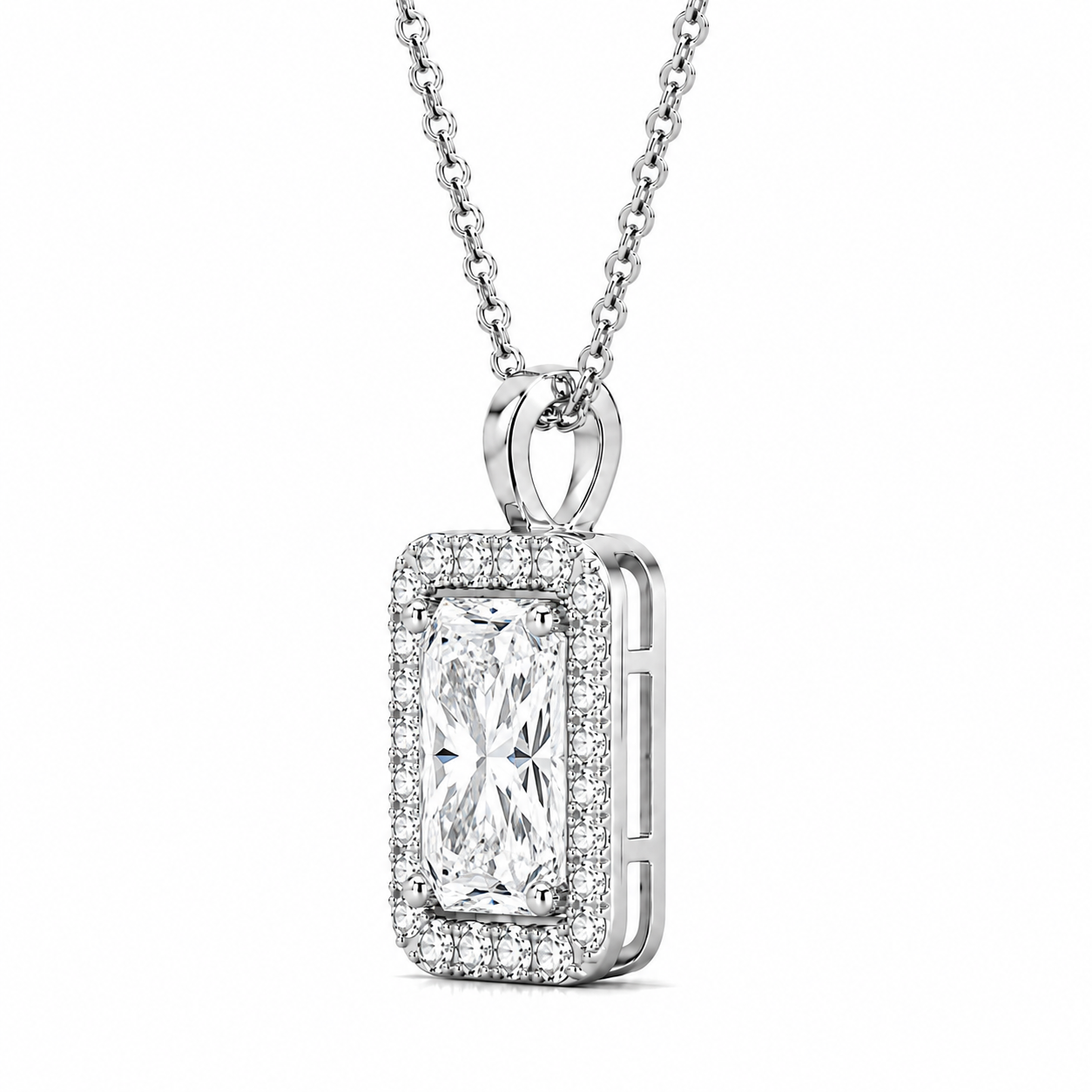 Elongated Cushion Cut With Halo Lab Grown Diamond Pendant with Chain ✧ 1–4 Carat