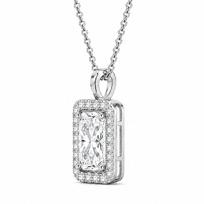 Elongated Cushion Cut With Halo Lab Grown Diamond Pendant with Chain ✧ 1–4 Carat