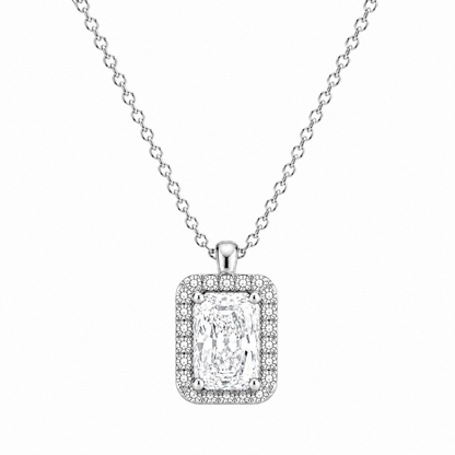 Elongated Cushion Cut With Halo Lab Grown Diamond Pendant with Chain ✧ 1–4 Carat