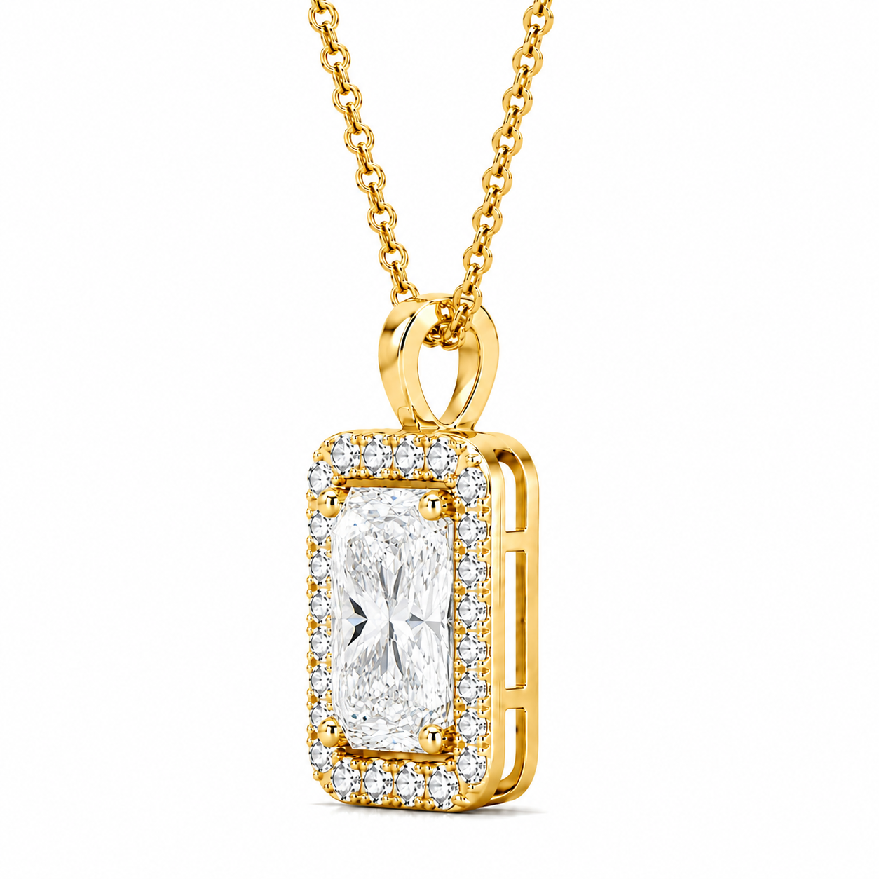 Elongated Cushion Cut With Halo Lab Grown Diamond Pendant with Chain ✧ 1–4 Carat