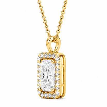 Elongated Cushion Cut With Halo Lab Grown Diamond Pendant with Chain ✧ 1–4 Carat