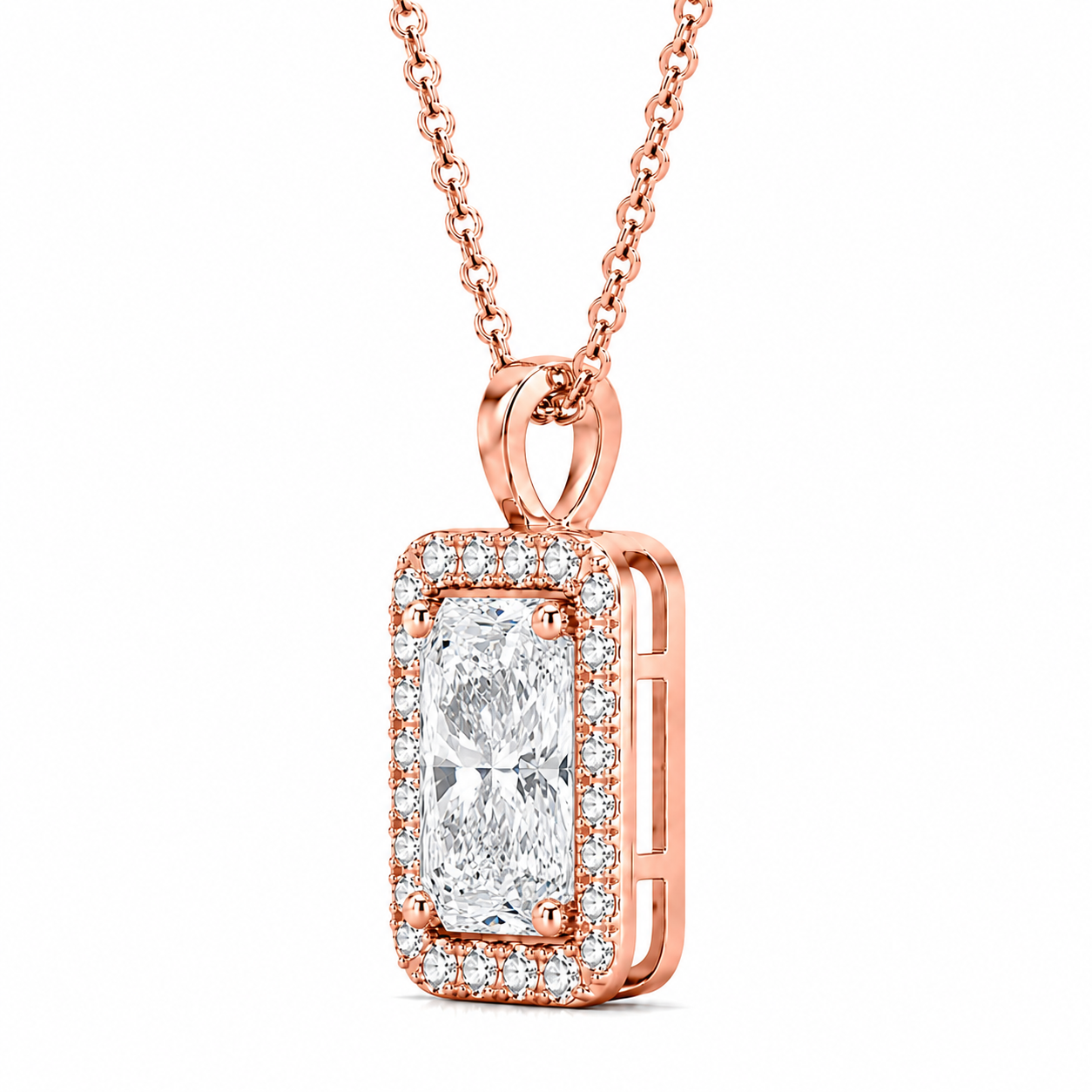 Elongated Cushion Cut With Halo Lab Grown Diamond Pendant with Chain ✧ 1–4 Carat