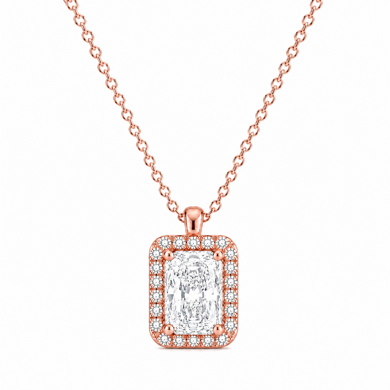 Elongated Cushion Cut With Halo Lab Grown Diamond Pendant with Chain ✧ 1–4 Carat