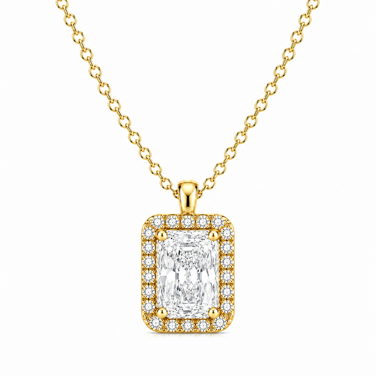 Elongated Cushion Cut With Halo Lab Grown Diamond Pendant with Chain ✧ 1–4 Carat
