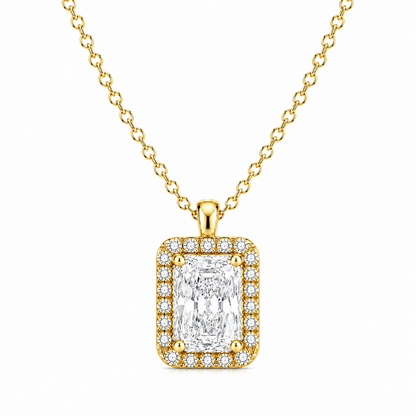 Elongated Cushion Cut With Halo Lab Grown Diamond Pendant with Chain ✧ 1–4 Carat