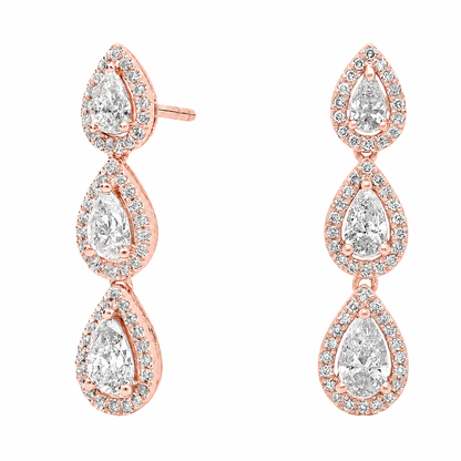 Geneviève Pear Cut Halo Lab Grown Diamond Drop Earrings ✧ 1.6 Carat