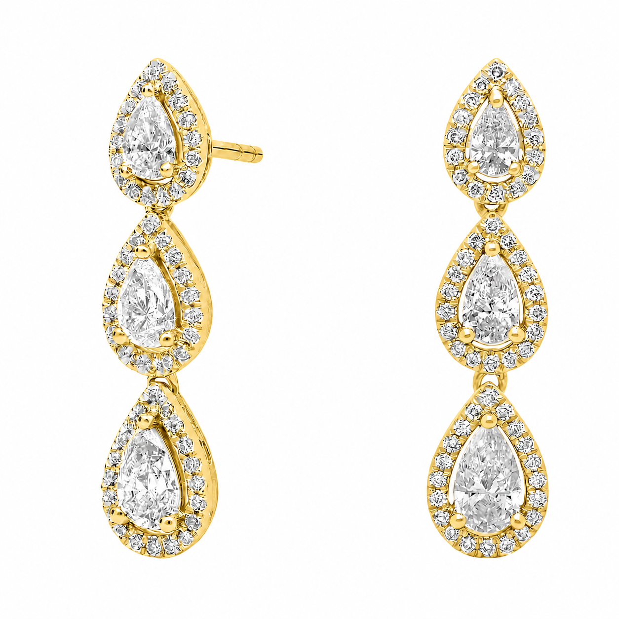 Geneviève Pear Cut Halo Lab Grown Diamond Drop Earrings ✧ 1.6 Carat