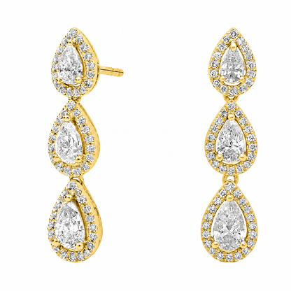 Geneviève Pear Cut Halo Lab Grown Diamond Drop Earrings ✧ 1.6 Carat