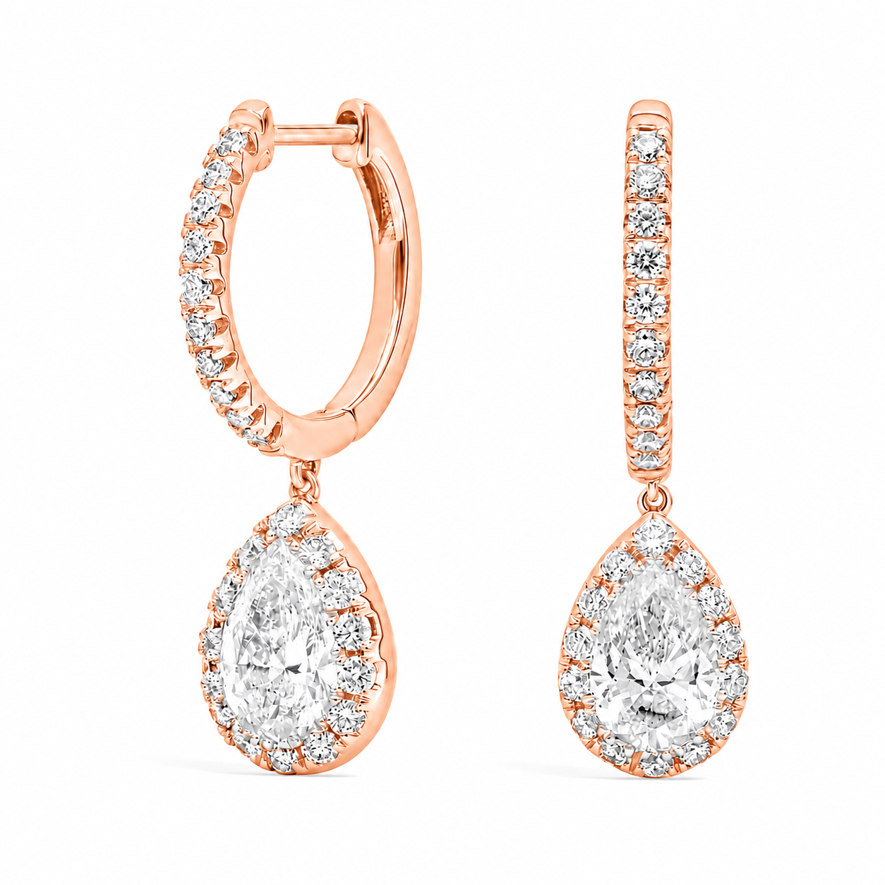 Étoile - Pear Cut Halo Lab Grown Diamond Drop Earrings ✧ 2 Carat
