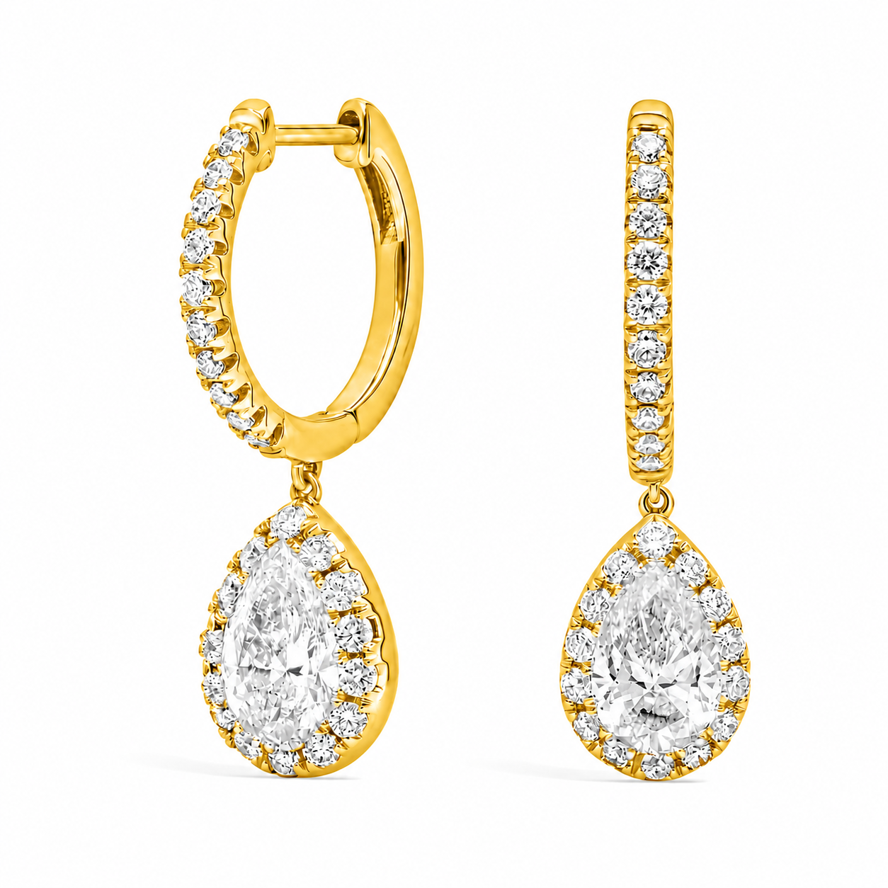 Étoile - Pear Cut Halo Lab Grown Diamond Drop Earrings ✧ 2 Carat