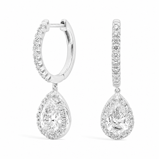 Étoile - Pear Cut Halo Lab Grown Diamond Drop Earrings ✧ 2 Carat
